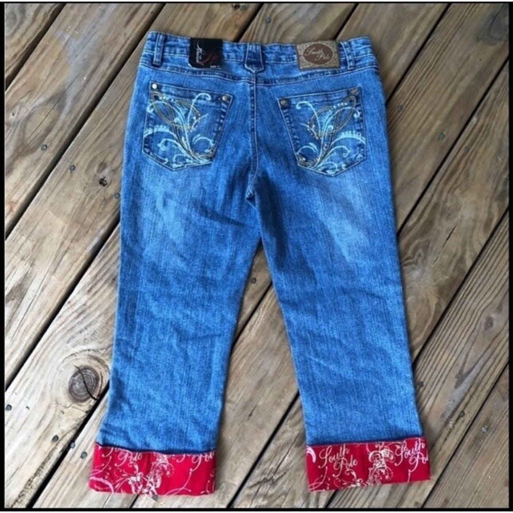 Y2K South Pole Cuffed Hem Capri Jeans Studs Embroidered Sz 11